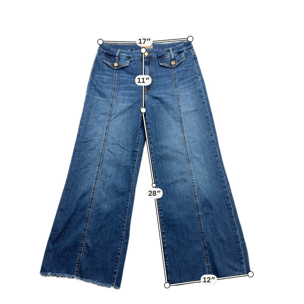 KUT from the Kloth Jeans Meg Wide Leg High Rise Raw Hem Blue Womens 12 - Picture 8 of 9